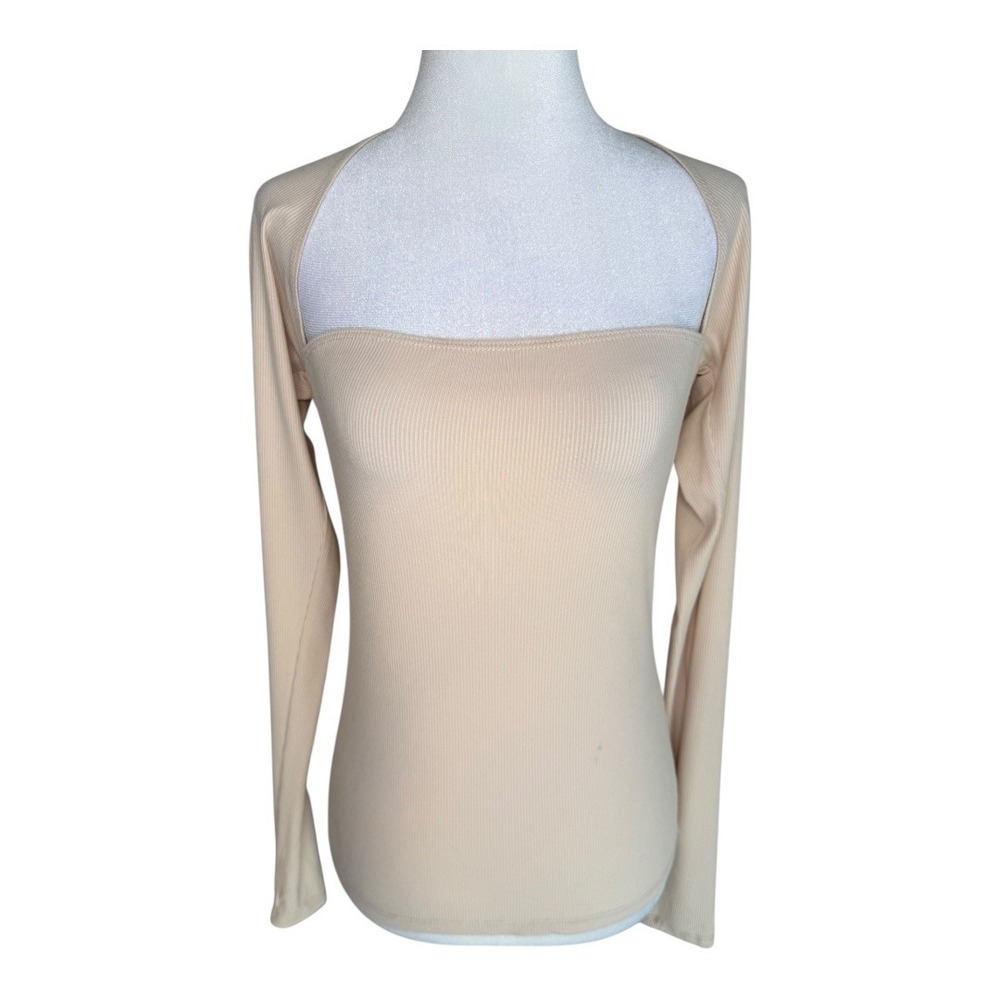 Naked Wardrobe Long Sleeve Square Neck Top Ribbed Knit Made in USA NWT